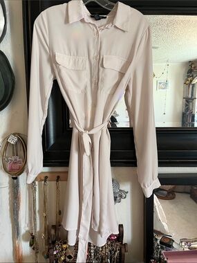 Forever 21 Cream Collared Button-Up Shirt Dress